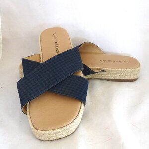 Lucky Brand LK Gayte Espadrille Sandals navy blue 9 M 40 seesucker check